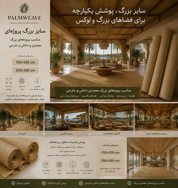 متریال طبیعی دستباف برگ نخل خرما برای سقف و کف ویلای لوکس سبک عربی و مدرن