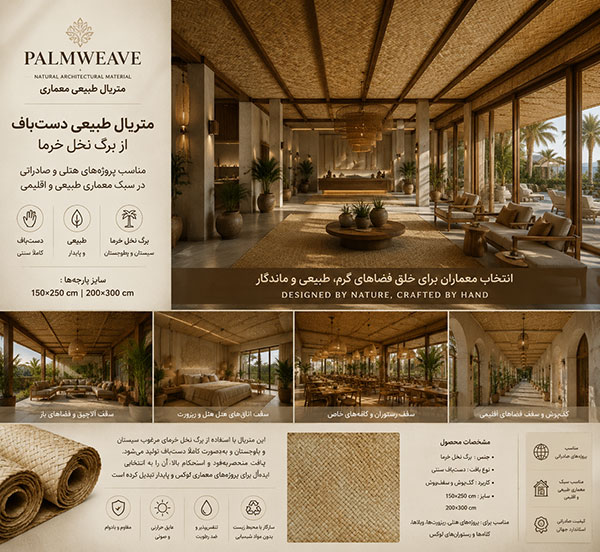 Natural palm leaf architectural material for luxury hotel and villa projects in Middle East