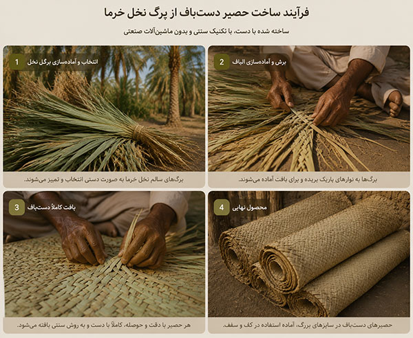 متریال طبیعی دستباف برگ نخل خرما برای سقف و کف داربست فلزی