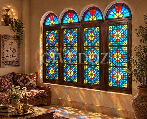 پنجره چوبی دست‌ساز مناسب هتل و کافه