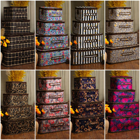 بقچه جهیزیه عروس پارچه‌ای طرح شطرنجی ۴ عددی