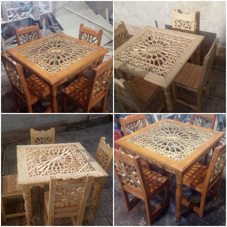 میز غذا خوری 4 نفره سنتی چوبی گره چینی