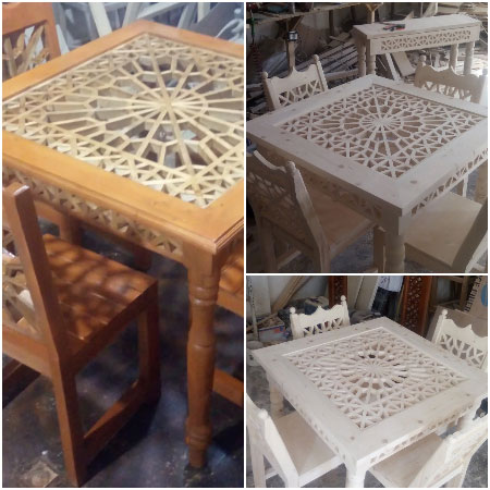 میز غذا خوری چهار نفره سنتی چوبی گره چینی