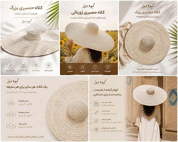 خرید کلاه حصیری ژورنالی زنانه دستباف ایرانی